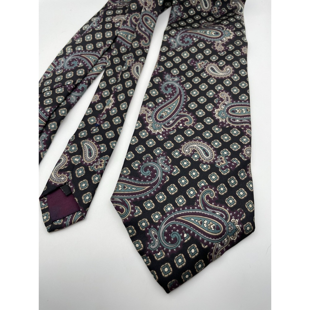 Van Heusen Easy Care Mens Silk Tie Paisley Geometric Medallion Purple Teal Italy